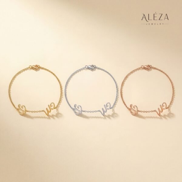 Couple Initial Script Bracelet