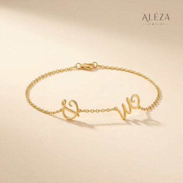 Couple Initial Script Bracelet Gold