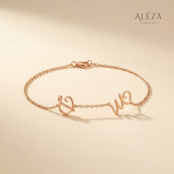 Couple Initial Script Bracelet Rose Gold