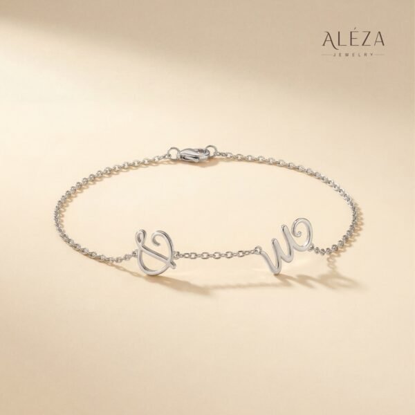 Couple Initial Script Bracelet Silver