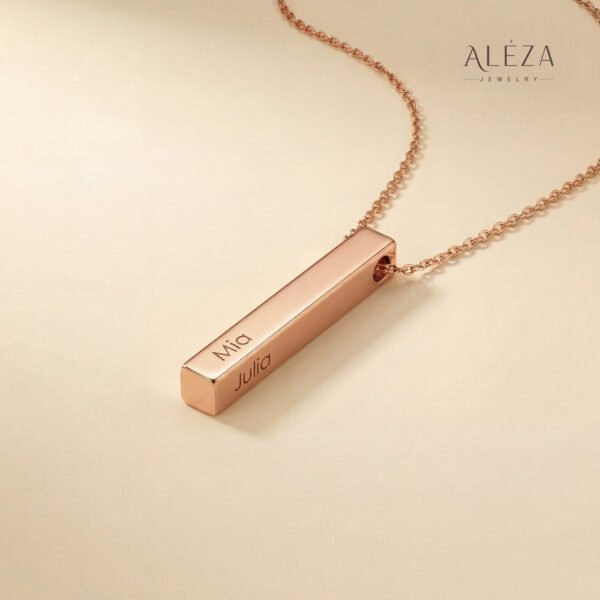 Custom Engraved Bar Necklace Rose Gold