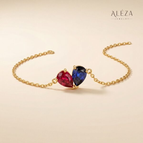 Dual Heart Gemstone Bracelet Gold