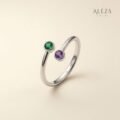 Dual Stone Open Ring Silver