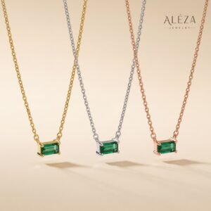 Emerald Cut Green Stone Necklace