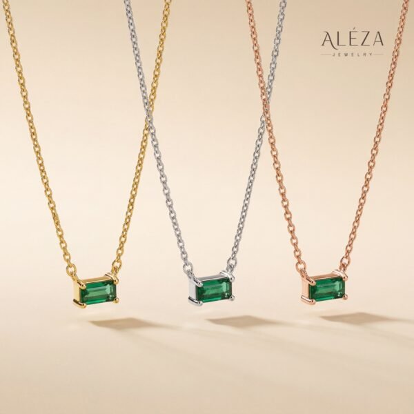 Emerald Cut Green Stone Necklace