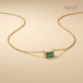 Emerald Cut Green Stone Necklace Gold