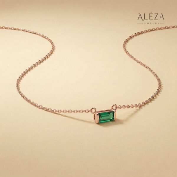 Emerald Cut Green Stone Necklace Rose Gold