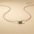 Emerald Cut Green Stone Necklace Rose Gold