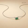 Emerald Cut Green Stone Necklace Silver