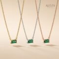 Emerald Cut Green Stone Necklace