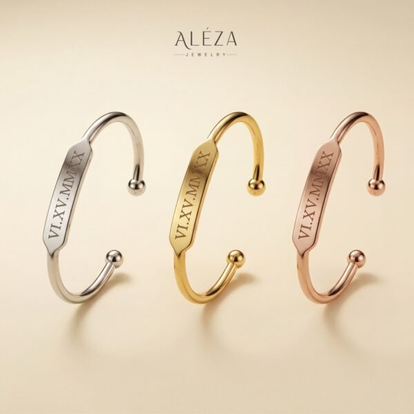 Engraved Roman Numeral Cuff Bracelet