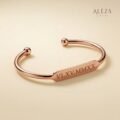 Engraved Roman Numeral Cuff Bracelet Rose Gold