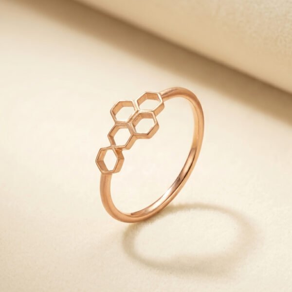 Honeycomb Geometric Stacking Ring Rolse Gold Honeycomb Geometric Stacking Ring Rolse Gold