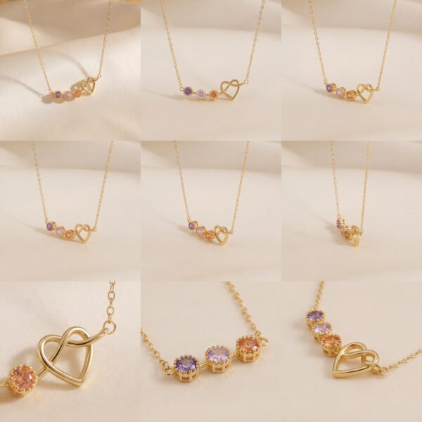 Infinity Heart Birthstone Necklace Gold
