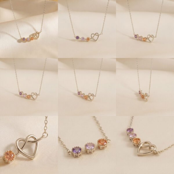 Infinity Heart Birthstone Necklace Silver