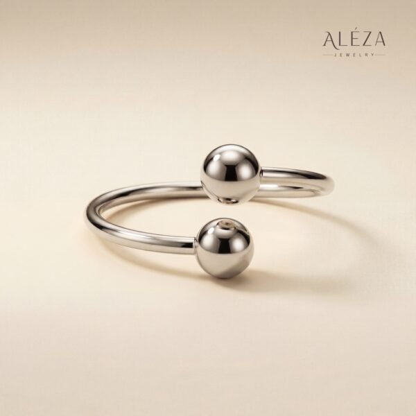 Minimalist Ball Open Cuff Bracelet Silver