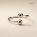 Minimalist Ball Open Cuff Bracelet Silver
