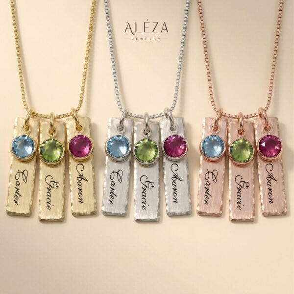 Personalized 3 Name Birthstone Necklace