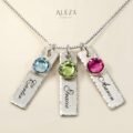 Personalized 3 Name Birthstone Necklace Silver