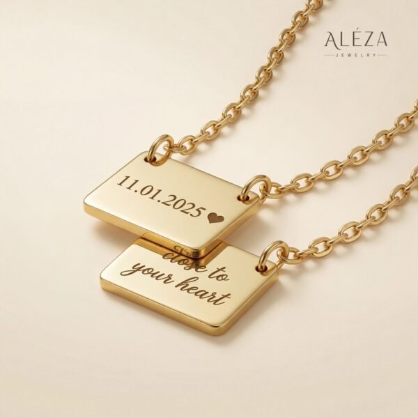 Personalized Double Plate Date Necklace Gold