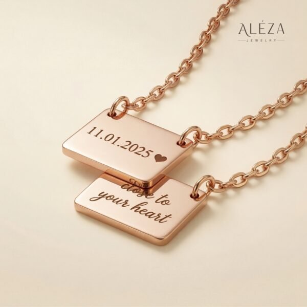 Personalized Double Plate Date Necklace Rose Gold