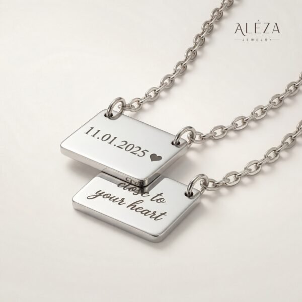 Personalized Double Plate Date Necklace Silver