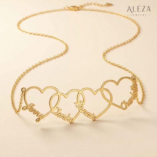 Personalized Family Heart Necklace Gold