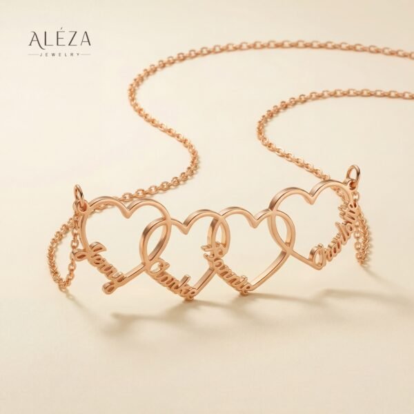 Personalized Family Heart Necklace Rose Gold