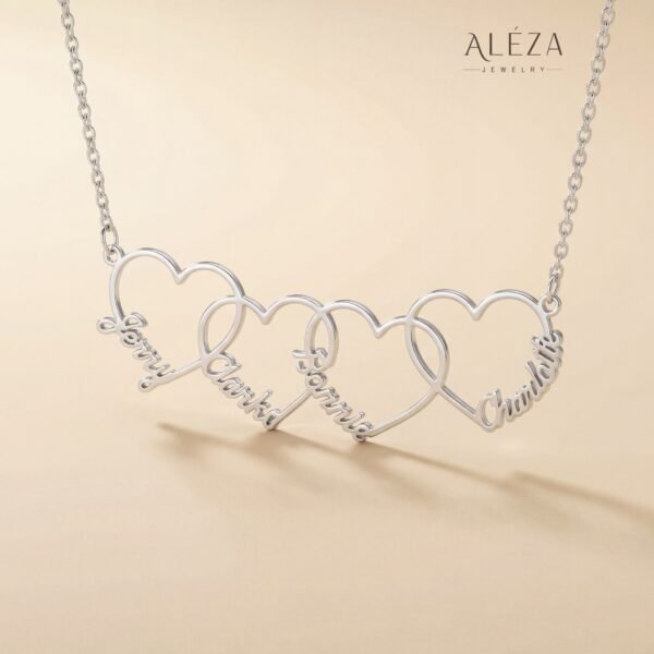 Personalized Family Heart Necklace Silver
