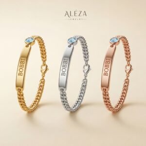Personalized Name Bar Bracelet with Birthstone