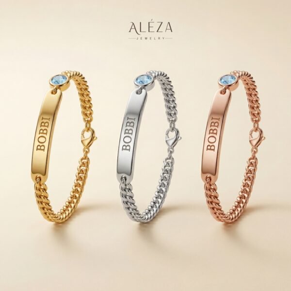 Personalized Name Bar Bracelet with Birthstone
