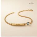 Personalized Name Bar Bracelet with Birthstone Gold