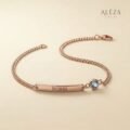 Personalized Name Bar Bracelet with Birthstone Rose Gold