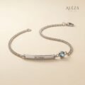 Personalized Name Bar Bracelet with Birthstone Silver