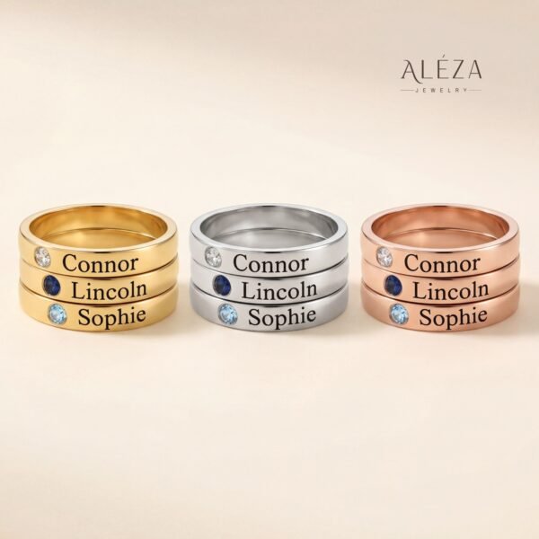Personalized Name Birthstone Ring