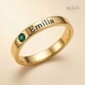 Personalized Name Birthstone Ring Gold