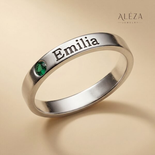 Personalized Name Birthstone Ring Silver