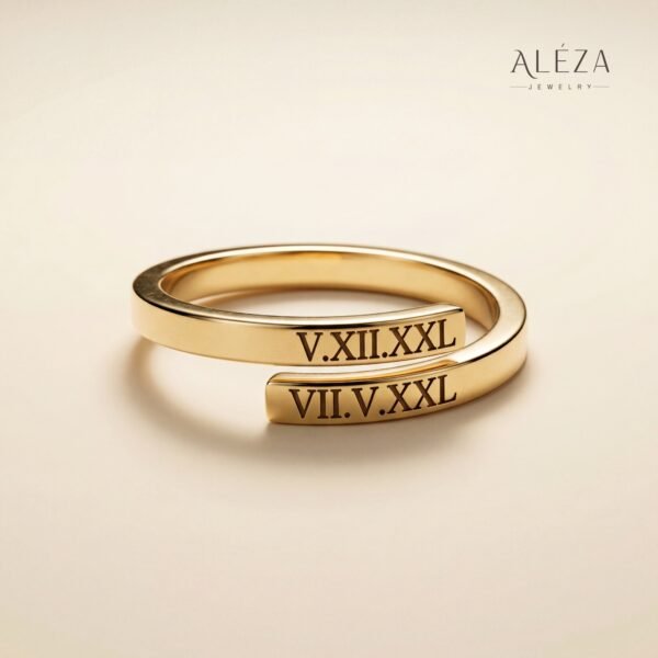 Personalized Roman Numeral Wrap Ring Gold