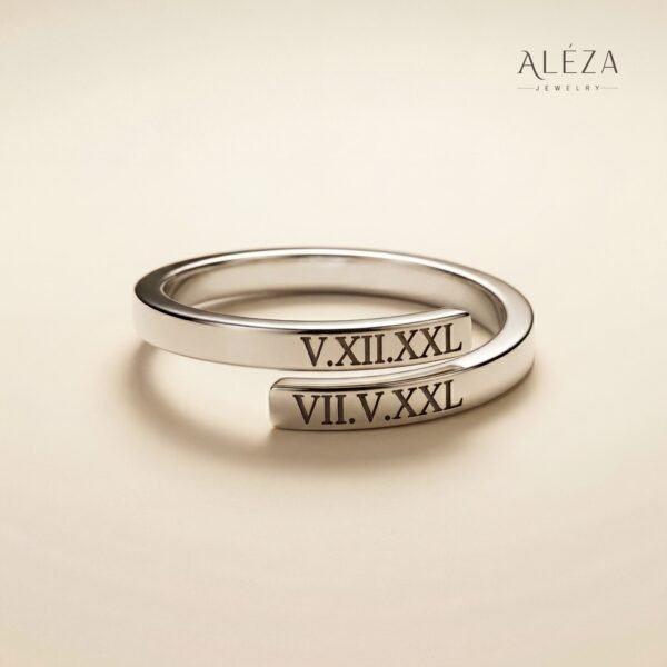 Personalized Roman Numeral Wrap Ring Silver