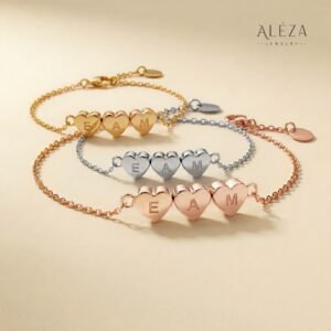 Personalized Triple Heart Initial Bracelet
