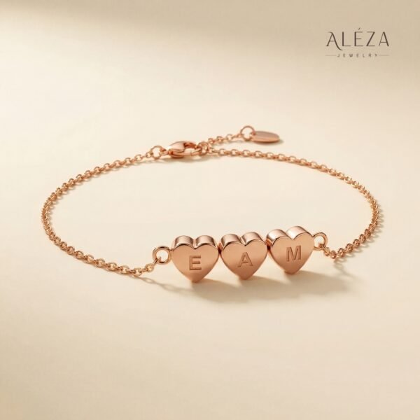 Personalized Triple Heart Initial Bracelet RoseGold