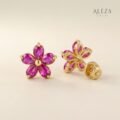 Pink Flower Gem Stud Earrings Gold