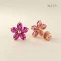 Pink Flower Gem Stud Earrings Rose Gold