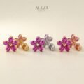 Pink Flower Gem Stud Earrings