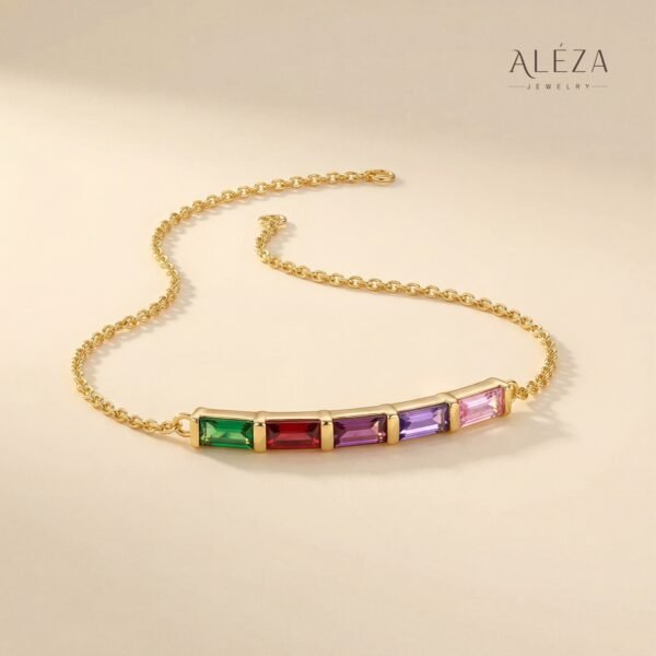 Rainbow Baguette Bar Bracelet - Gold