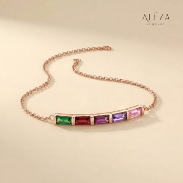 Rainbow Baguette Bar Bracelet - Rose Gold