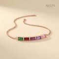 Rainbow Baguette Bar Bracelet - Rose Gold