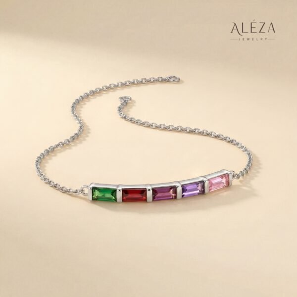 Rainbow Baguette Bar Bracelet - Silver