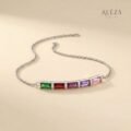Rainbow Baguette Bar Bracelet - Silver