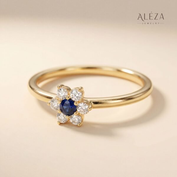 Sapphire Flower Cluster Ring Gold